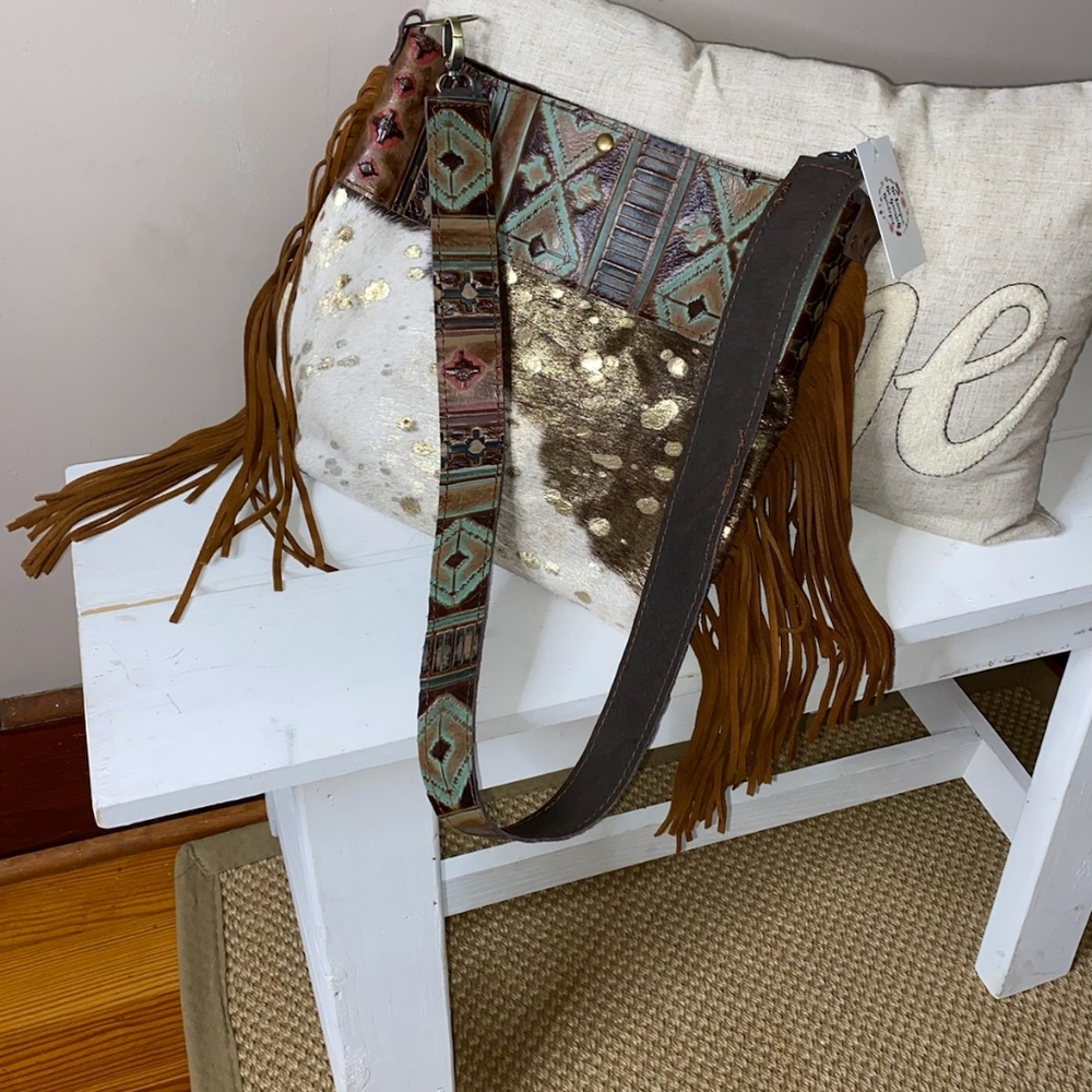 Leather Bucket Metallic Handbag